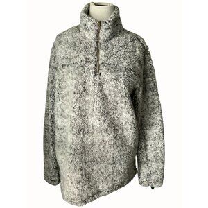 Grizzly Sherpa Fleece Gray Pullover Jacket Quarter Zip Pockets Mock Neck Medium